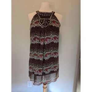 Boho Floral Halter Dress with Studded Neckline by INTERI – Size S Festival